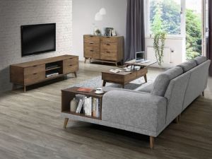 Paris 5PCE Hardwood Home Living Room Furniture Package | Rustic Walnut | Grey 