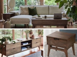 Paris 5PCE Hardwood Living Furniture Package | Rustic Walnut | Beige Fabric