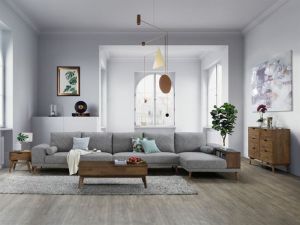 Paris 6PCE Hardwood Home Living Room Furniture Package | Rustic Walnut | Grey 