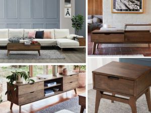 Paris 6PCE Hardwood Living Furniture Package | Rustic Walnut | Beige Fabric