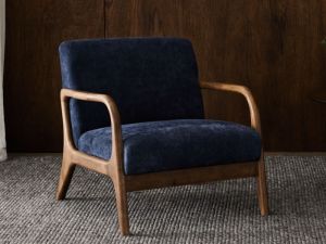 Paris Navy Blue Occasional Chair | Rustic Walnut | Hardwood Frame