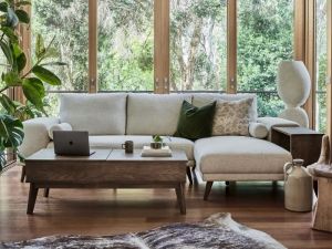 Paris Modular Sofa Series | L-Shape Sofa with Right Chaise | Beige Fabric