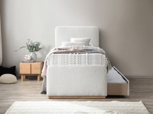 Pelle Boucle King Single Trundle Bed | Beige Boucle Fabric