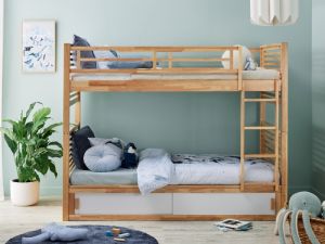 Rio King Single Bunk Bed with Storage | Natural Hardwood Frame