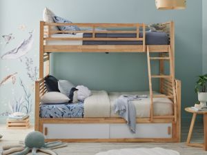 Rio Triple Bunk Bed with Storage | Natural Hardwood Frame
