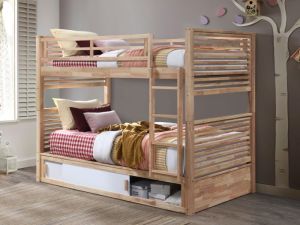 Rio King Single Bunk Bed with Storage | Natural Hardwood Frame