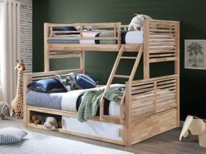 Rio Triple Bunk Bed with Storage | Natural Hardwood Frame