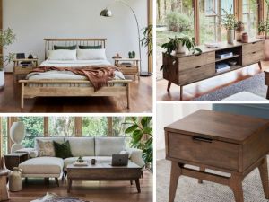 Rome 8PCE Hardwood Living & Bedroom Furniture Package | Beige Fabric