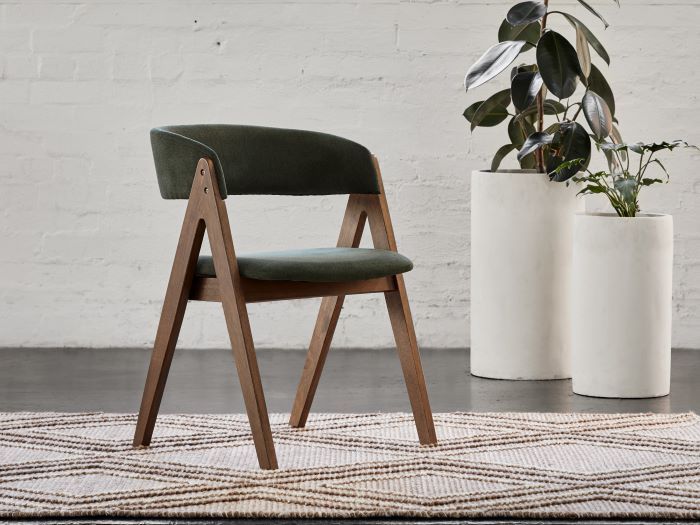 photo of Gaudi hardwood dining chair in walnut with green fabric
