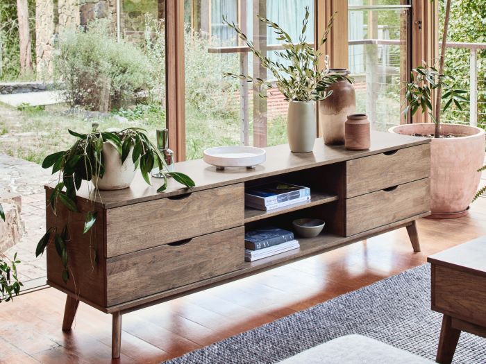 Modern living room containing Paris Hardwood TV entertainment unit in Rustic Walnut