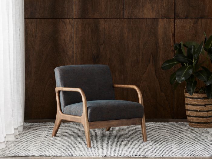 Room with Modern Living Room Furniture containing Paris Occasional Chair with Steel Blue Fabric & Hardwood Frame
