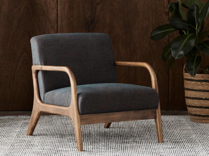 Room with Modern Living Room Furniture containing Paris Occasional Chair with Steel Blue Fabric & Hardwood Frame
